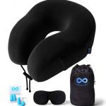 Everlasting Comfort Travel Pillow - 100% Pure Memory Foam Neck Pillow - Includes Eye Mask and Earplugs (Black)
