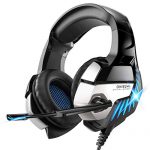 Gaming Headset for PS4, Xbox One, PC Headphones with Microphone LED Light Mic for Nintendo Switch Playstation Computer, K5 pro (Black&Blue)